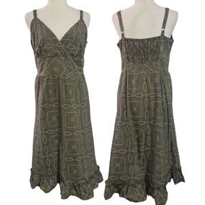 Apt.9 Women's Olive Green Ruffled Midi Summer Vacation Dress Smocked Back Sz 14